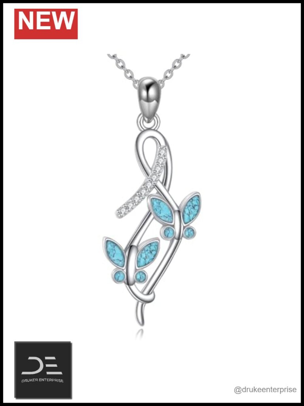 Sterling Silver Butterfly Turquoise Necklace Adjustable Pendant Jewelry Gift